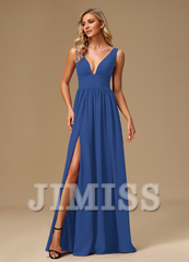 A-line dress V-neck floor-length chiffon bridesmaid dress