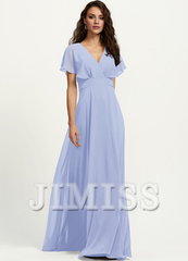A-line V-neck floor-length chiffon bridesmaid dress