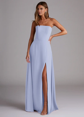 A-line side seam chiffon side slit and floor length bridesmaid dress - Jimiss Dress
