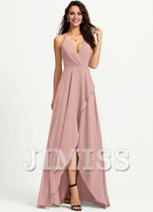 A-line V-neck asymmetric chiffon bridesmaid dress