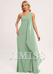 Ruffled A-line One Shoulder Floor Length Chiffon Bridesmaids Dress
