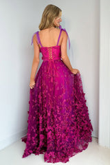 A-Line Long Sweetheart Purple Lace Prom Dresses