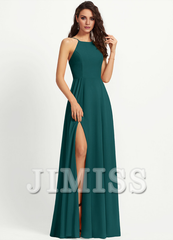 A-line Scoop Neck Floor-length Chiffon Bridesmaids Dress