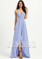A-line V-neck asymmetric chiffon bridesmaid dress