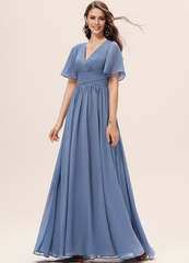 Ruffled A-line V-neck Floor-length Chiffon Bridesmaids Dress