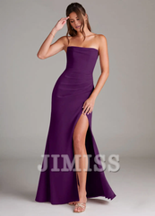 Strapless off shoulder side slit backless and floor length bridesmaid dress - Jimiss Dress