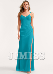 A-line V-neck floor-length chiffon bridesmaid dress