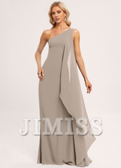 Ruffled A-line One Shoulder Floor Length Chiffon Bridesmaids Dress