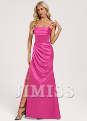 Trumpet/Mermaid Hood Ruffle Floor Length Satin Bridesmaids Dress