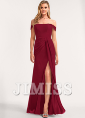 A-line off-the-shoulder floor-length chiffon bridesmaid dress