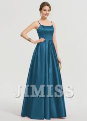 A-shaped square floor mopping satin and floor length Prom dress