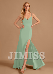 Horn/Tail V-neck and Ground Chiffon Bridesmaid Dress