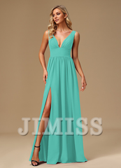 A-line dress V-neck floor-length chiffon bridesmaid dress