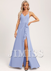 A-line V-neck and ground chiffon bridesmaid dress