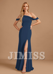 Trumpet Mercedes-tail One-shoulder Floor-length Chiffon Bridesmaid Dress