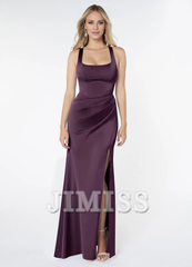 Square Neck Sleeveless Side Split and Floor length Bridesmaid Dress - Jimiss Dress
