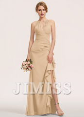 Tiered ruffled bustier with scoop neck chiffon bridesmaid dress