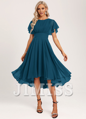 Ruffled A-line Spoon Asymmetric Chiffon Bridesmaids Dress