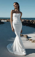 Aimishang Elegant Mermaid Satin Sleeveless Wedding Dress With Sweep Train
