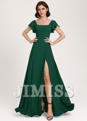 Ruffled A-Line Square Floor-Length Chiffon Bridesmaids Dress