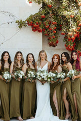 Weitese Simple A Line Spaghetti Straps Green Long Bridesmaid Dress