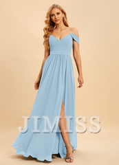 A-line off-the-shoulder floor-length chiffon bridesmaid dress