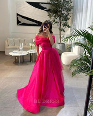 A-Line Off the Shoulder Hot Pink formal dresses Bridesmaid Dresses evening gown Prom Dress