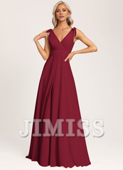 A-link V-neck and ground chiffon bow bridesmaid dress