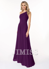 A-line shoulder chiffon dress and floor length bridesmaid dress - Jimiss Dress