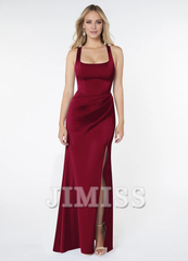 Square Neck Sleeveless Side Split and Floor length Bridesmaid Dress - Jimiss Dress