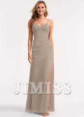 A-line V-neck floor-length chiffon bridesmaid dress
