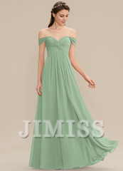 Ruffled A-line Off-the-shoulder Floor-length Chiffon Bridesmaids Dress