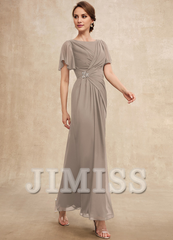 Beaded pleated A-line plunging ankle-length chiffon mother of the bride dress