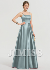 A-shaped square floor mopping satin and floor length Prom dress