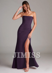Strapless off shoulder side slit backless and floor length bridesmaid dress - Jimiss Dress
