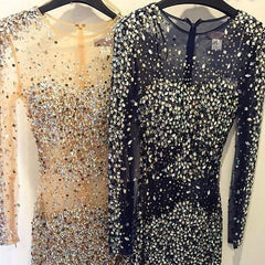 Sheer Homecoming Dresses Beaded Long Sleeves