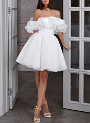Aimishang Elegant A-Line Off-The-Shoulder Sleeveless Short Mini Organza Wedding Dresses