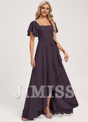 A-line square asymmetric chiffon bridesmaid dress