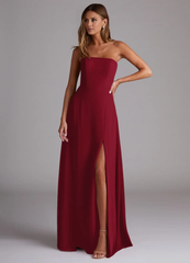 A-line side seam chiffon side slit and floor length bridesmaid dress - Jimiss Dress