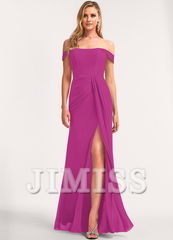 A-line off-the-shoulder floor-length chiffon bridesmaid dress