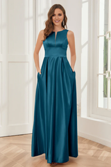 A-line sleeveless satin and floor length bridesmaid dress