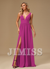 A-line dress V-neck floor-length chiffon bridesmaid dress