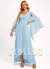 Ruffled A-line V-neck Asymmetric Chiffon Bridesmaids Dress