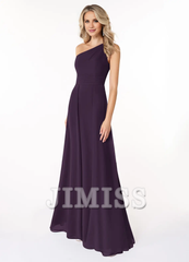 A-line shoulder chiffon dress and floor length bridesmaid dress - Jimiss Dress