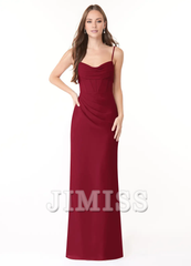 Sheath pleated chiffon and floor length bridesmaid dress - Jimiss Dress