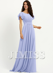 Ruffled A-line Scoop Neck Chiffon Bridesmaids Dress