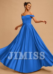 A-line off-the-shoulder floor-length satin prom dress