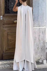 Elegant solid color patchwork O-neck evening dress