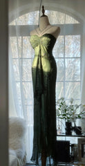 Vintage💚 Forest Green Prom Dress for Party&Quinceanera-Elegant Spaghetti Straps Glitter Beaded Evening Gown ED01717