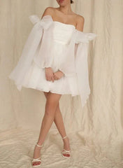 Aimishang Elegant A-Line Puff Long Sleeves Short Wedding Dresses With Bows